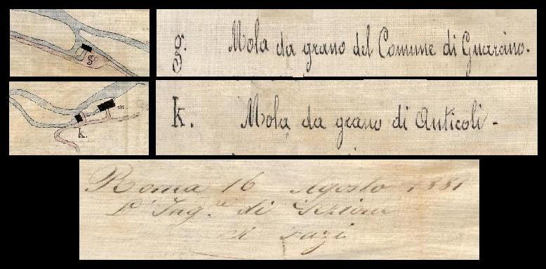 Frammenti cartografici del 1881 - alcune antiche mole sorte lungo il fiume