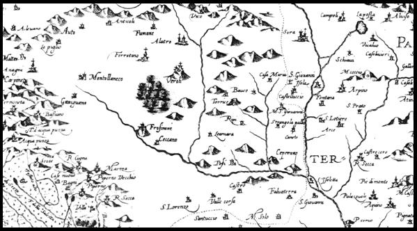 Frammento della mappa del Fiume Cosa anno ... Archivio di Stato di Frosinone