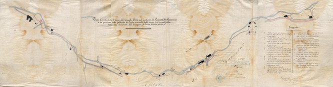 Frammento della mappa gregoriana - siti opifici nell'alto corso del fiume - ASFr