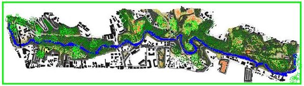 Pittogramma di una porzione urbana del fiume da destinare a parco fluviale