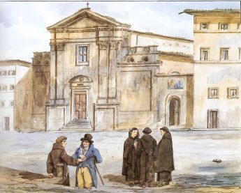 Stampa veduta chiesa Ges e Maria al Corso